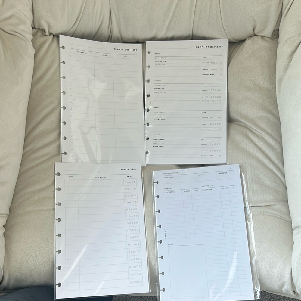 Half letter planner inserts from cloth and paper and 8lotus